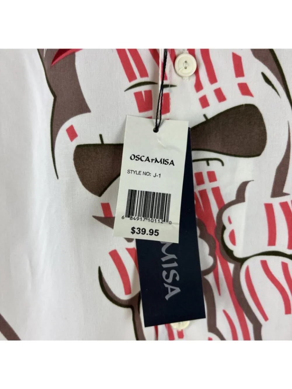 Oscar Misa TIKI JOE’S Mens large button up tiki hut Hawaiian shirt Ivory